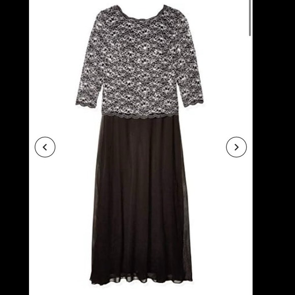 NWT Alex Evenings Black Sequin Lace Chiffon Midi Special Occasion Dress Size 16 - Picture 6 of 14